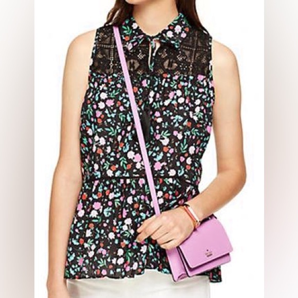 🔥🔥🔥NEW Kate Spade Greenhouse Lace Yoke Floral Cotton Silk Blended Blouse - Picture 3 of 16